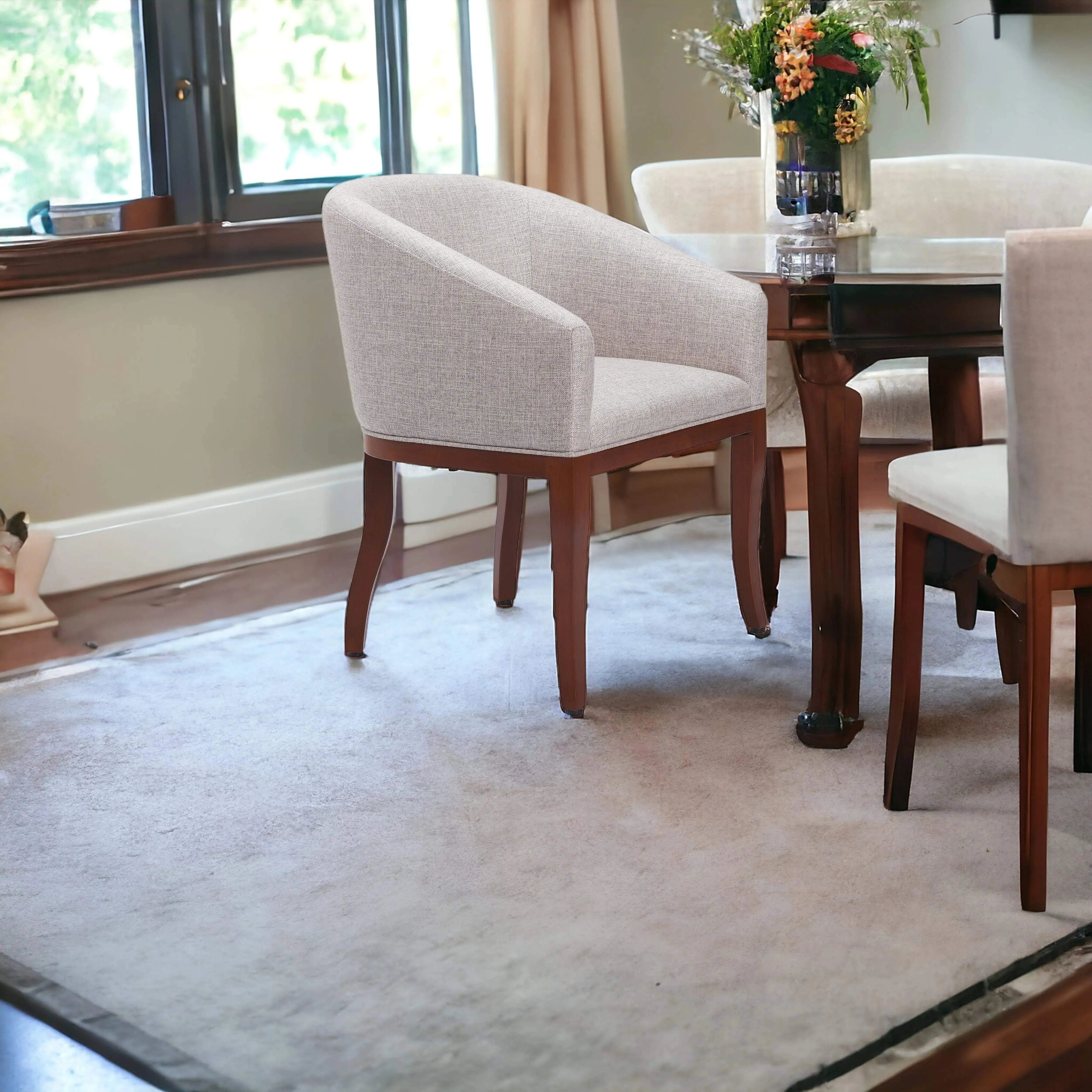 Gray and Brown Upholstered Fabric Dining Arm Chair - GreatEagleInc