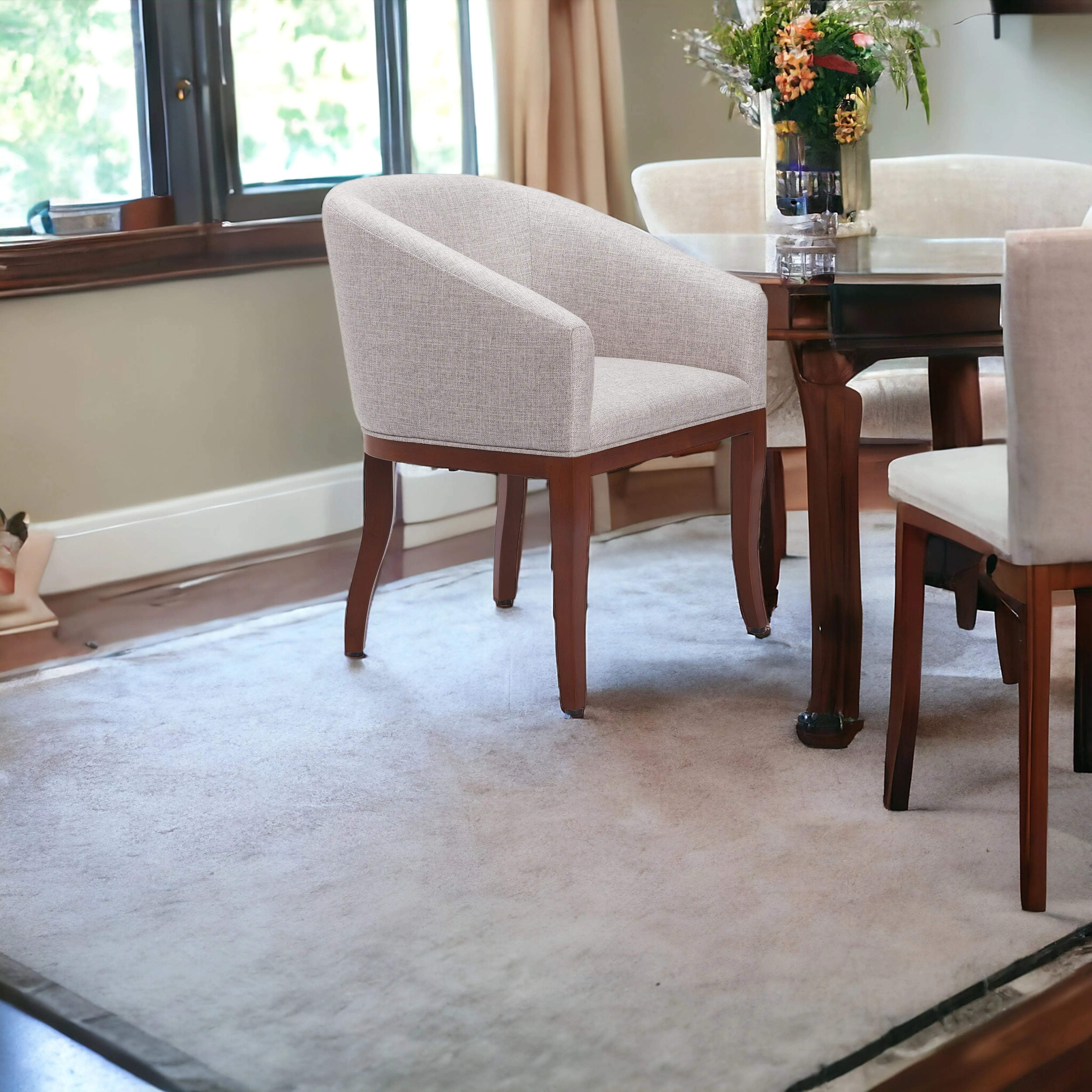 Gray and Brown Upholstered Fabric Dining Arm Chair - GreatEagleInc