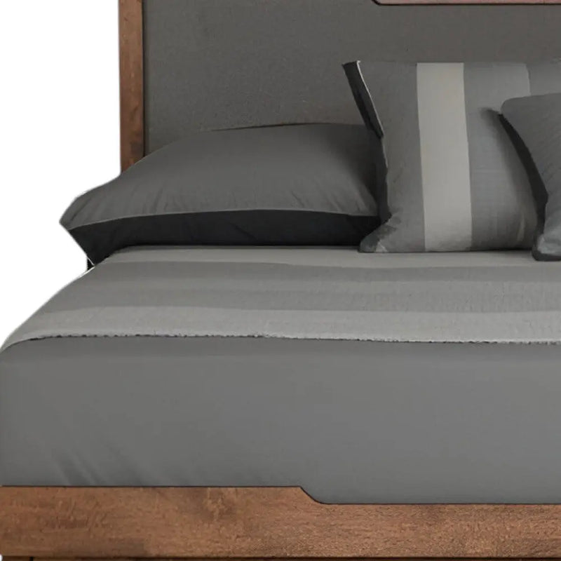 Gray and Brown Wood And Linen California King Bed Frame Homeroots Bed & Bath