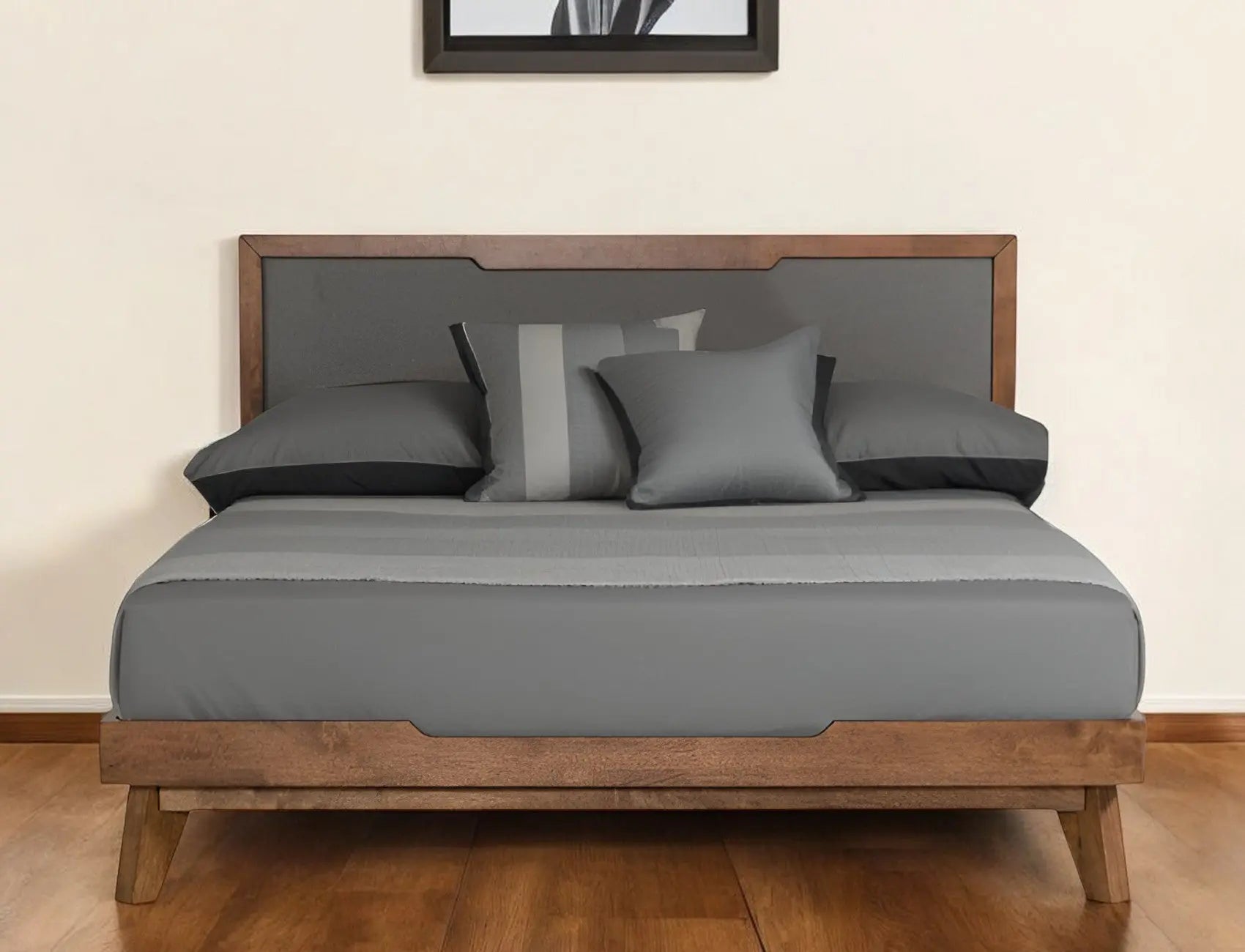 Gray and Brown Wood And Linen King Bed Frame Homeroots Bed & Bath