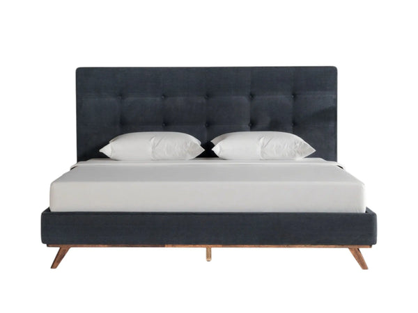 Gray and Brown Wood And Tufted Polyester King Bed Frame Homeroots Bed & Bath