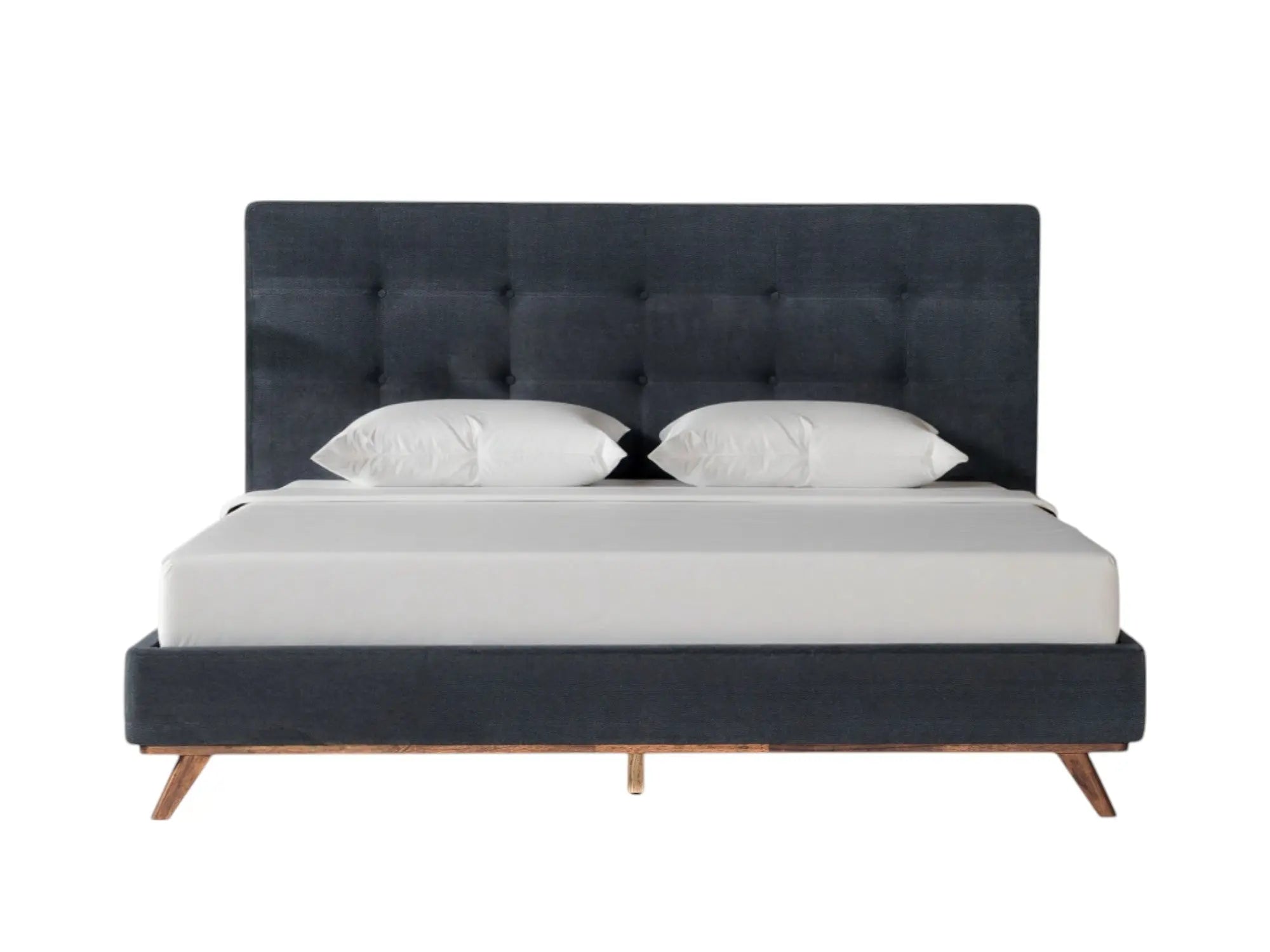 Gray and Brown Wood And Tufted Polyester King Bed Frame Homeroots Bed & Bath