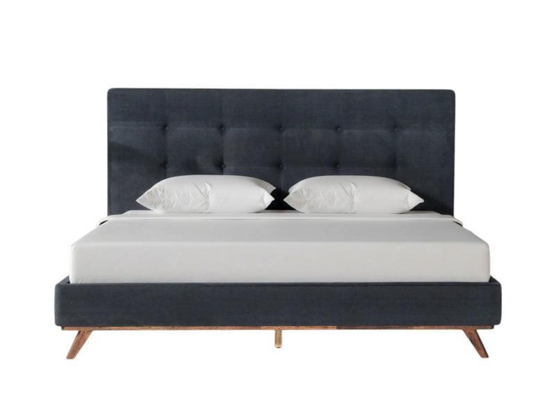 Gray and Brown Wood And Tufted Polyester King Bed Frame Homeroots Bed & Bath