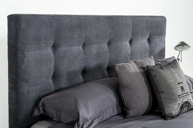 Gray and Brown Wood And Tufted Polyester King Bed Frame Homeroots Bed & Bath