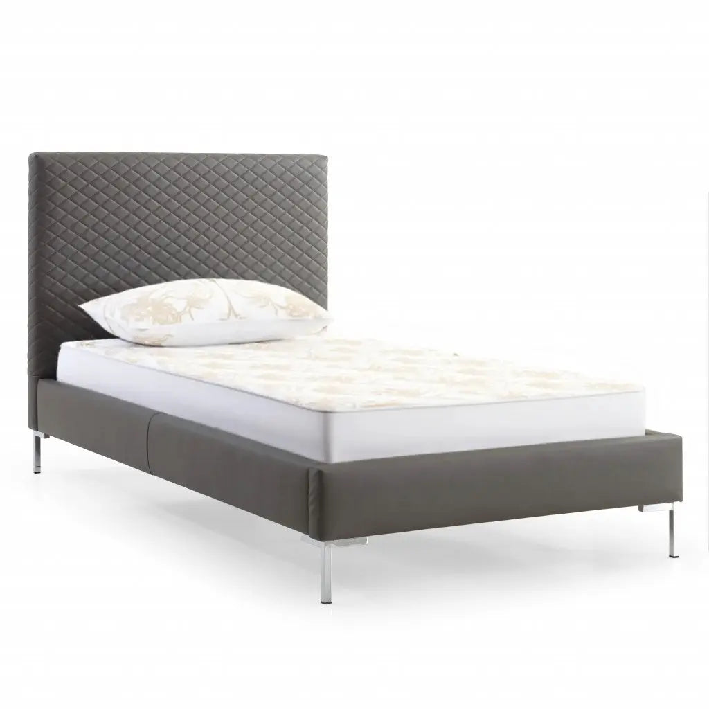 Gray and Dark Gray Wood And Faux Leather Twin Bed Frame Homeroots Bed & Bath