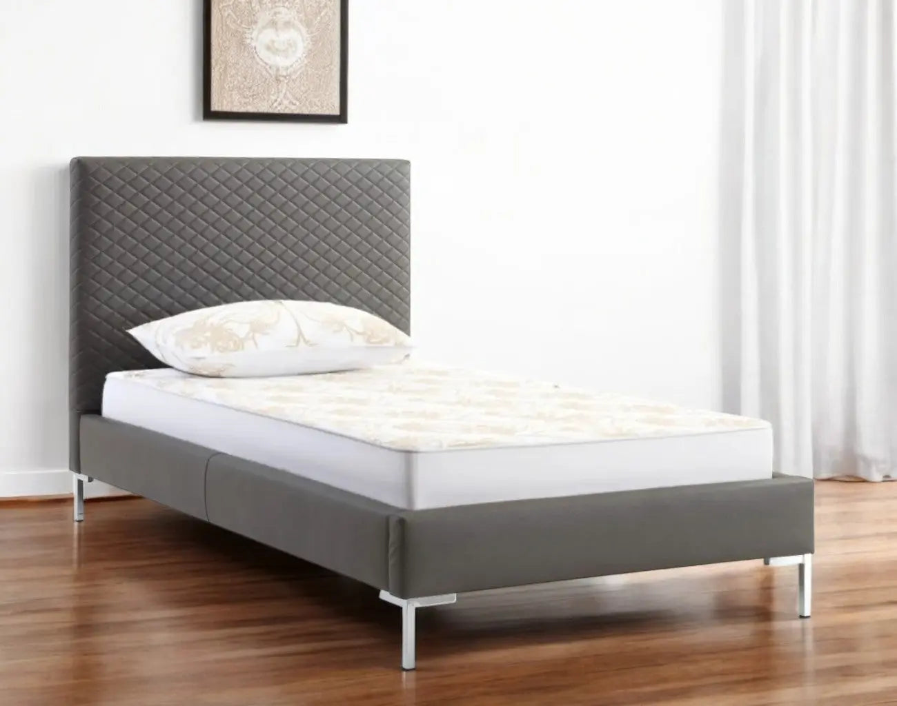 Gray and Dark Gray Wood And Faux Leather Twin Bed Frame Homeroots Bed & Bath