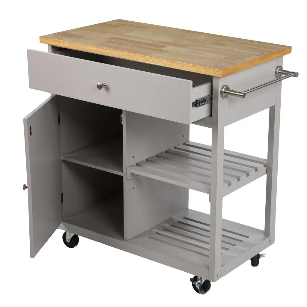 Gray and Natural 35" Rolling Kitchen Island With Storage Homeroots Kitchen & Dining