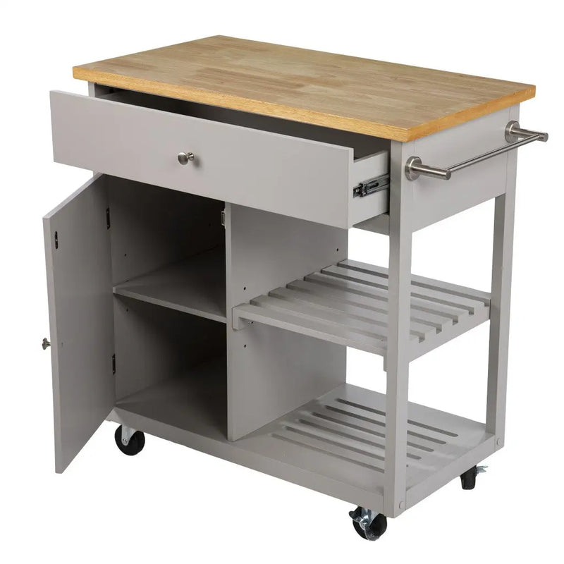 Gray and Natural 35" Rolling Kitchen Island With Storage Homeroots Kitchen & Dining
