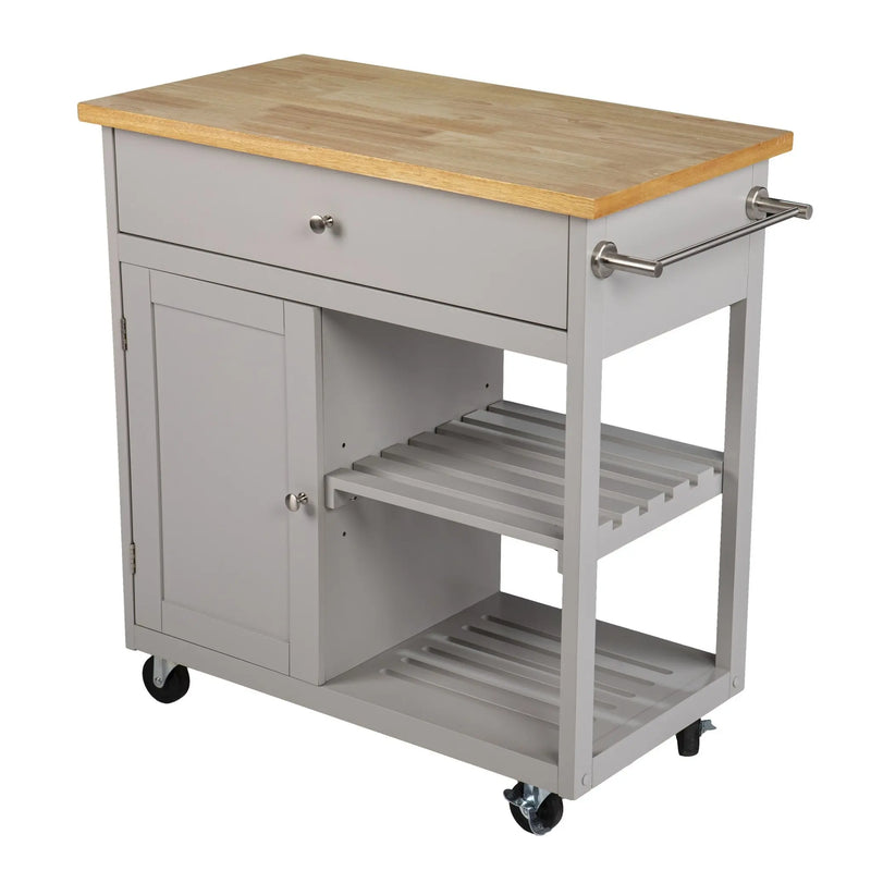 Gray and Natural 35" Rolling Kitchen Island With Storage Homeroots Kitchen & Dining
