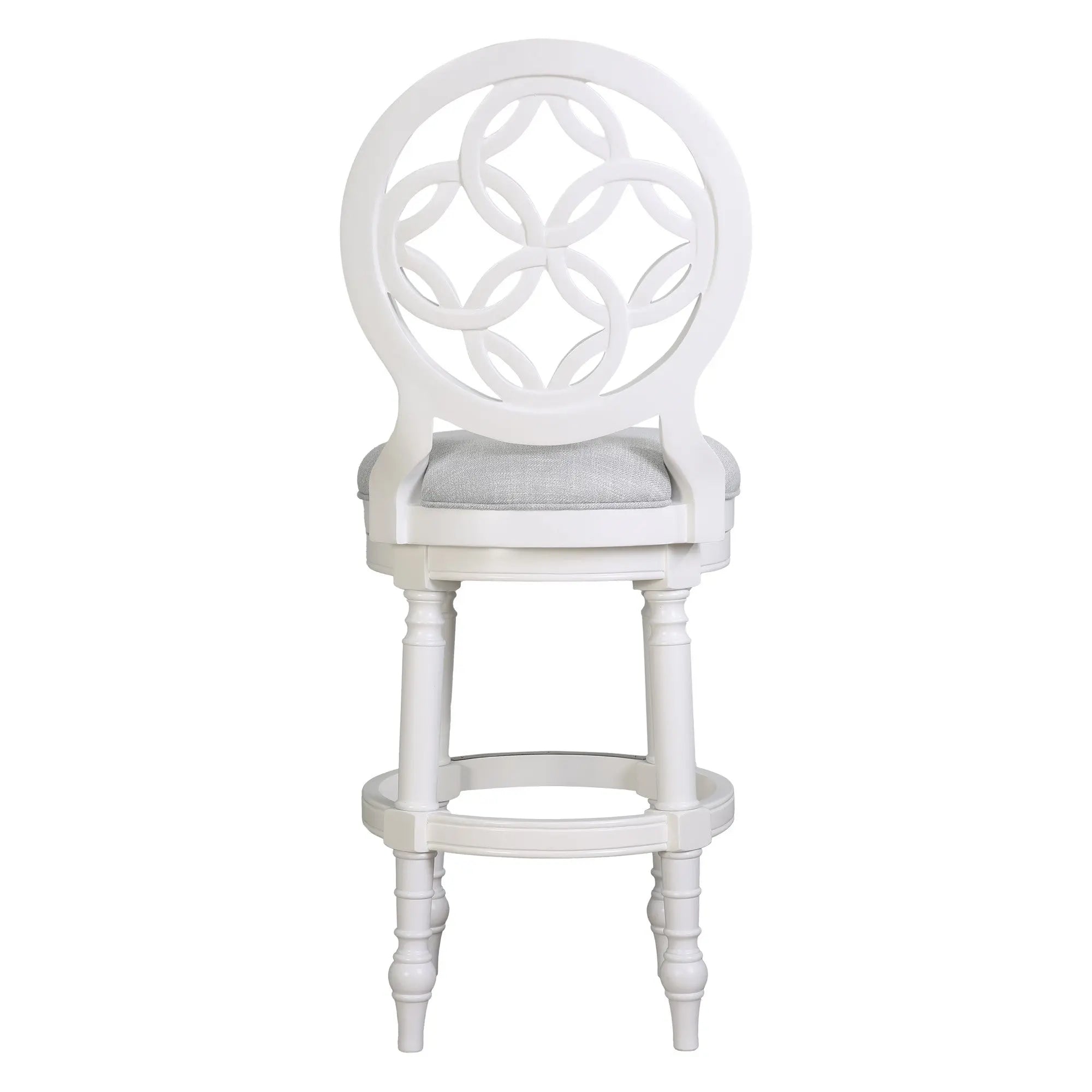 Gray and White Fabric and Solid Wood Bar Height Swivel Bar Chair Homeroots Living Room