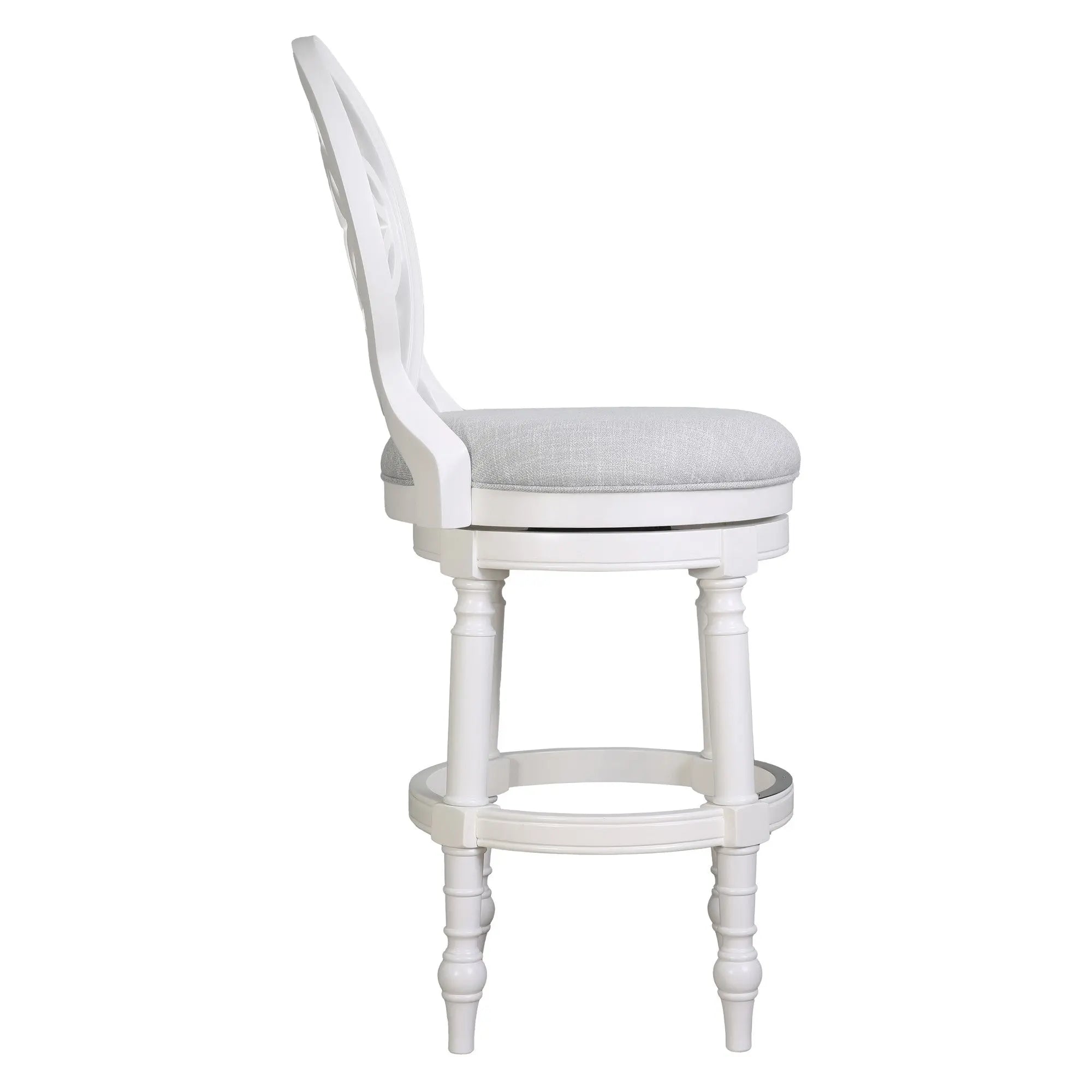 Gray and White Fabric and Solid Wood Bar Height Swivel Bar Chair Homeroots Living Room