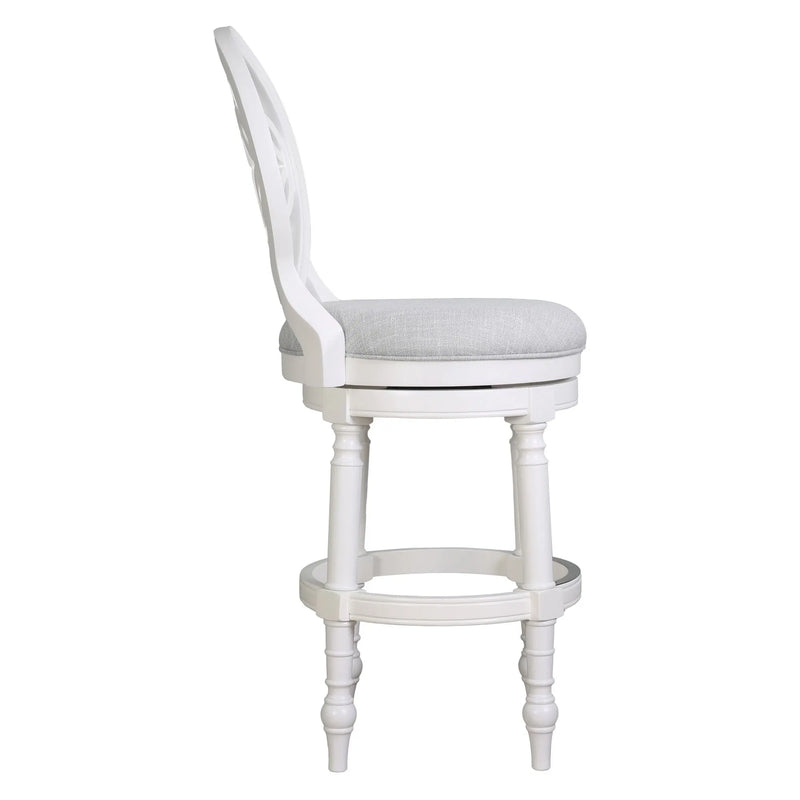 Gray and White Fabric and Solid Wood Bar Height Swivel Bar Chair Homeroots Living Room