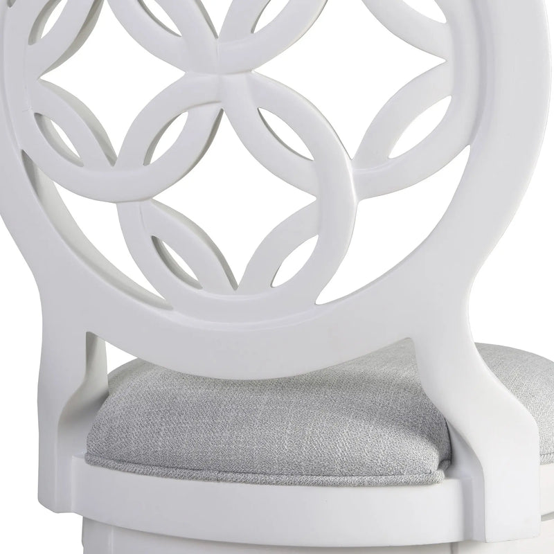 Gray and White Fabric and Solid Wood Bar Height Swivel Bar Chair Homeroots Living Room