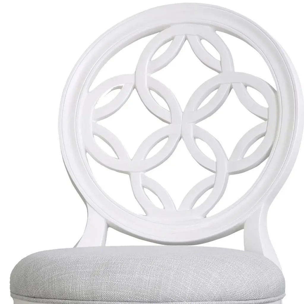 Gray and White Fabric and Solid Wood Bar Height Swivel Bar Chair Homeroots Living Room