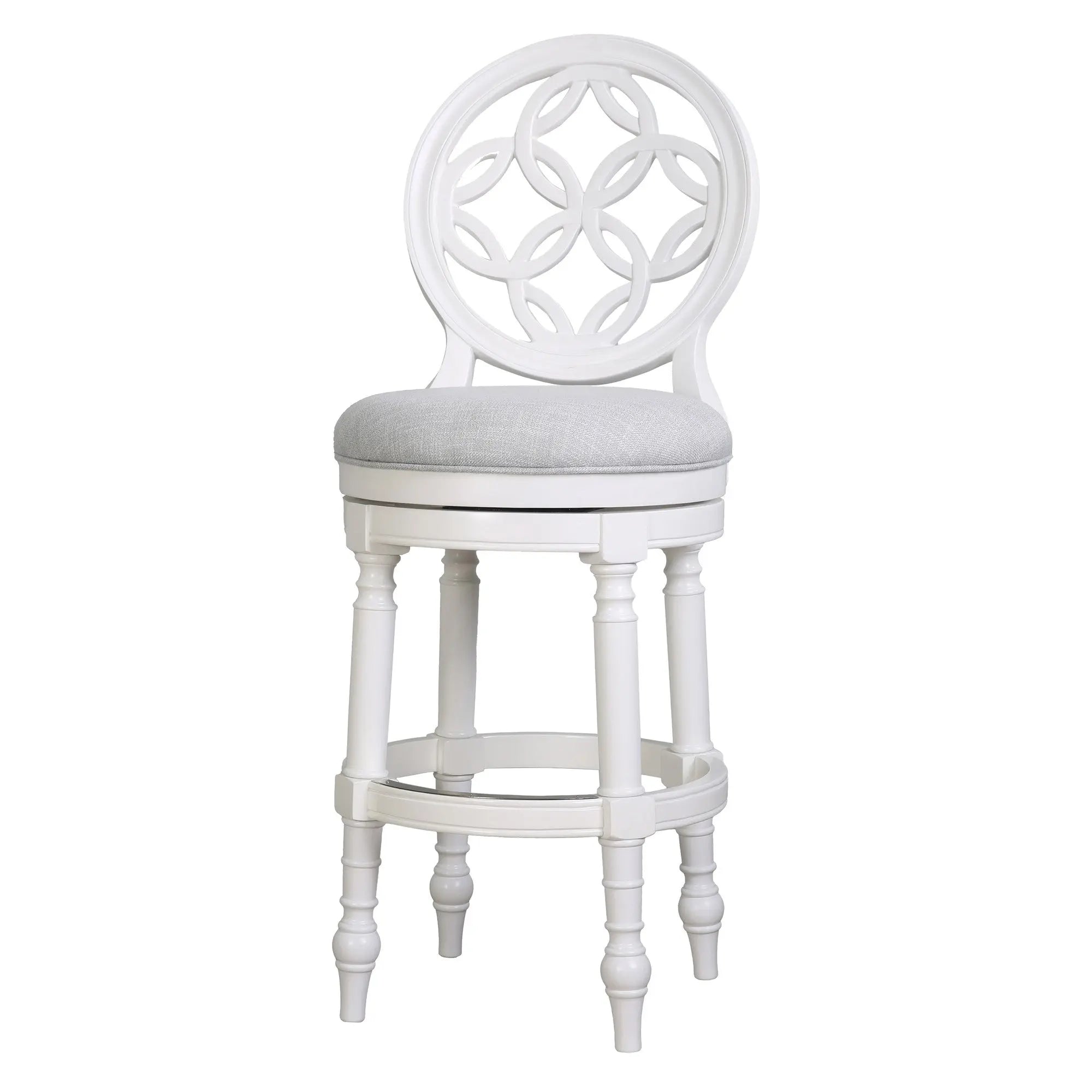 Gray and White Fabric and Solid Wood Bar Height Swivel Bar Chair Homeroots Living Room