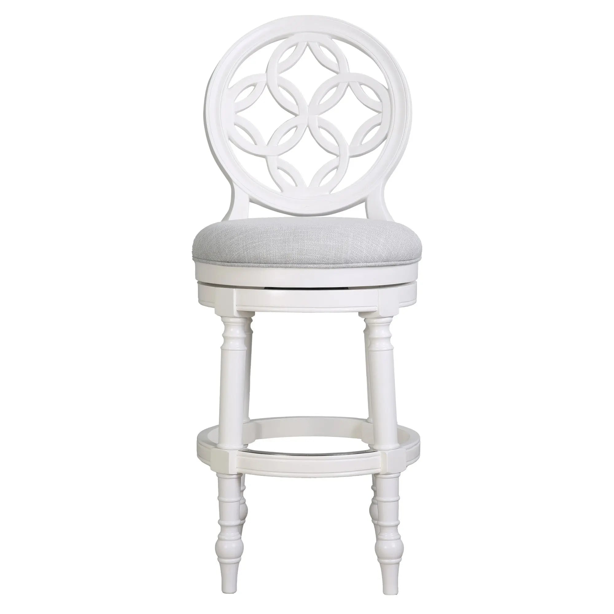 Gray and White Fabric and Solid Wood Bar Height Swivel Bar Chair Homeroots Living Room