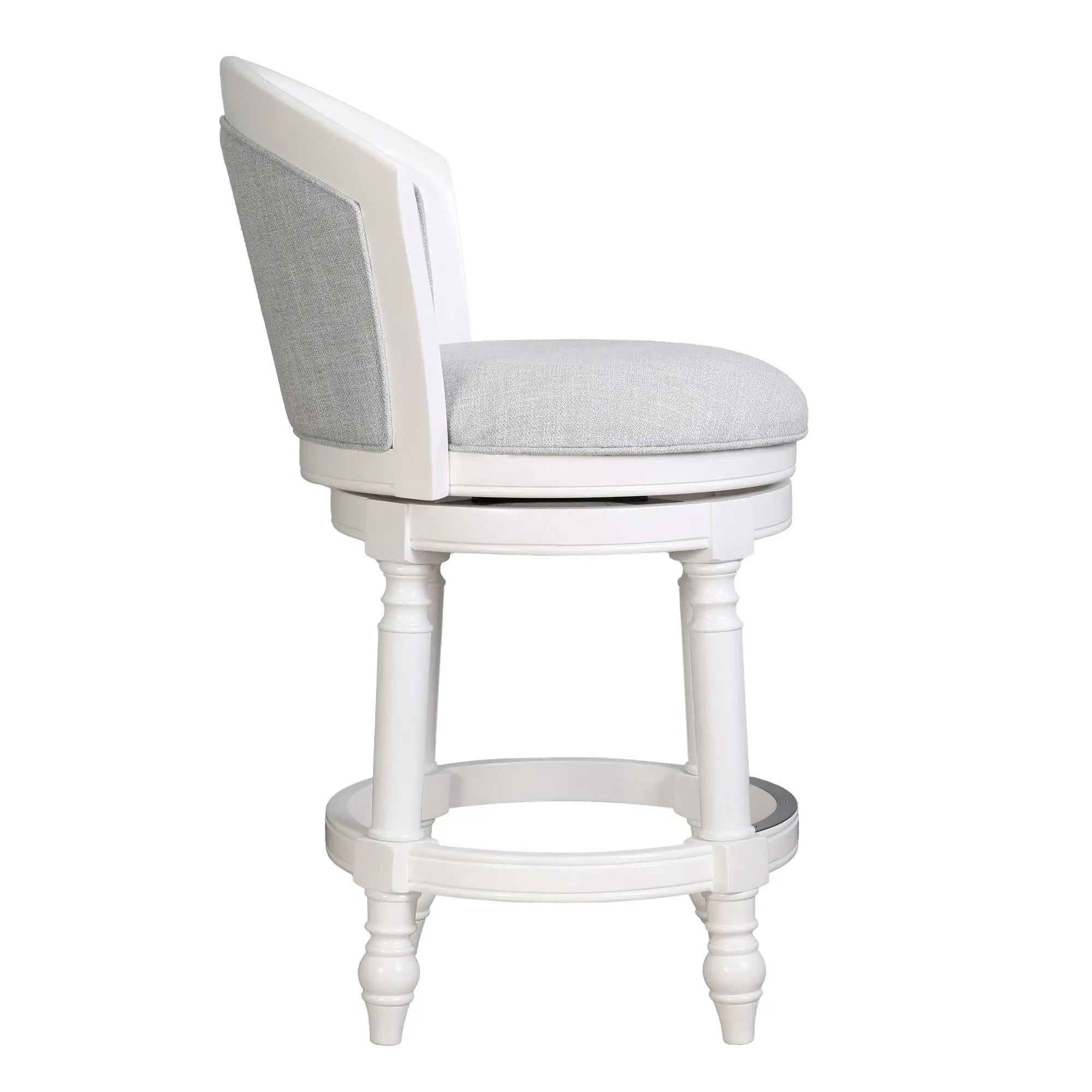 Gray and White Fabric and Solid Wood Low Back Counter Height Swivel Bar Chair Homeroots Living Room