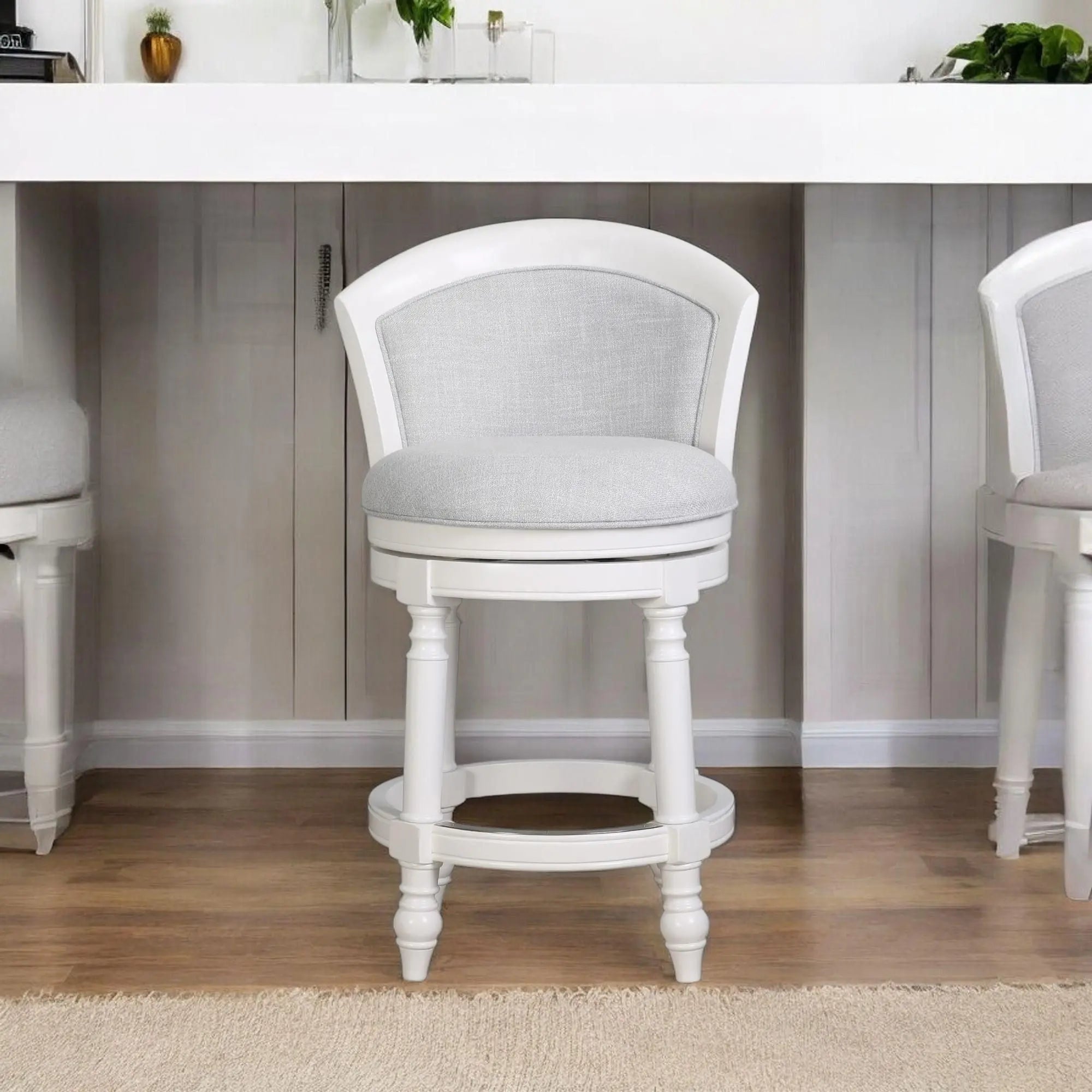 Gray and White Fabric and Solid Wood Low Back Counter Height Swivel Bar Chair Homeroots Living Room