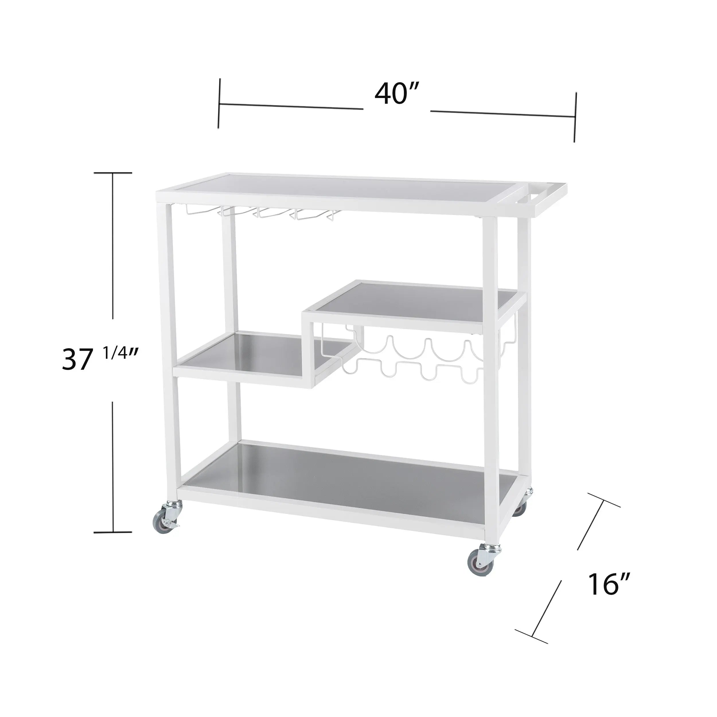 Gray and White Metal And Glass Rolling Bar Cart With Wine Storage Homeroots Kitchen & Dining