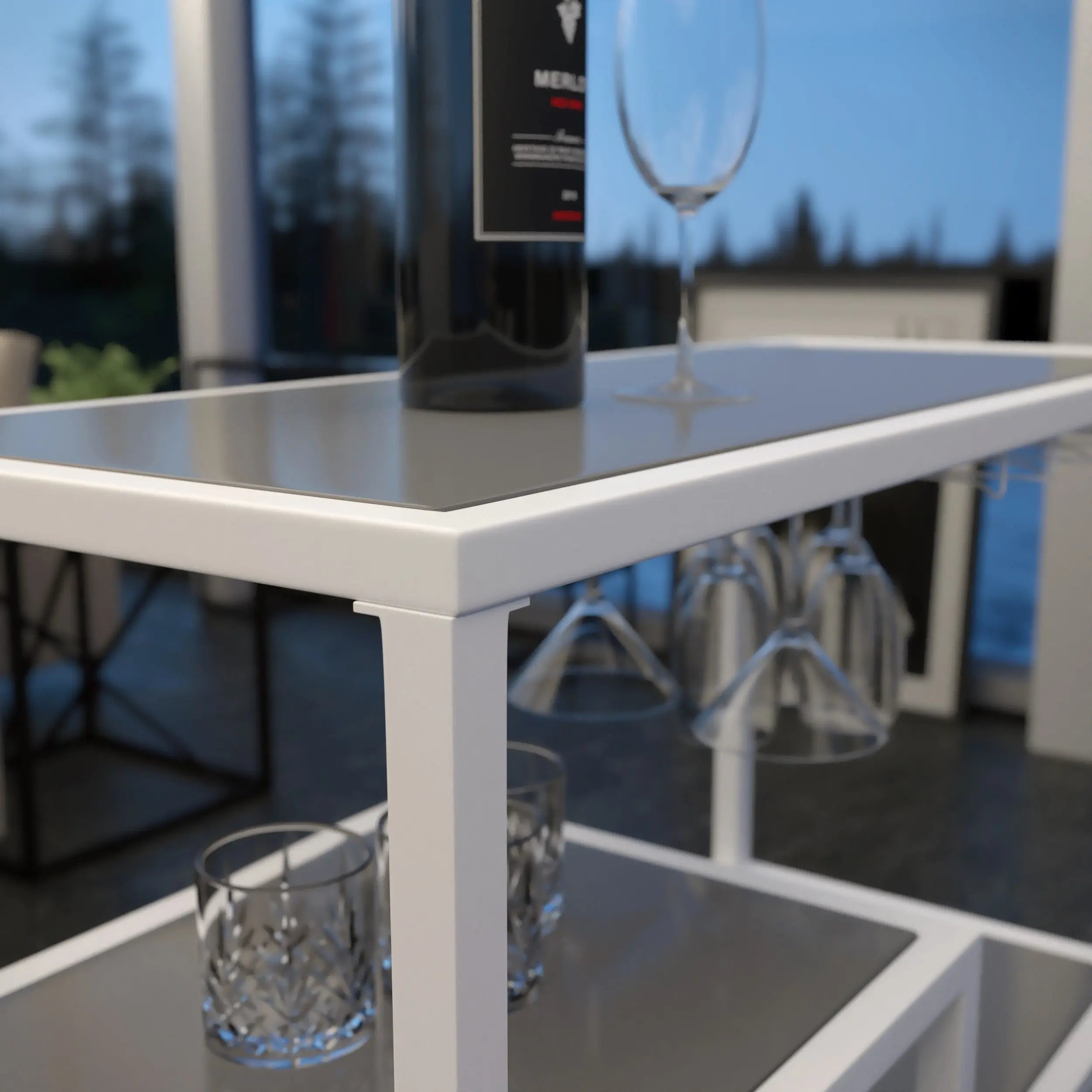 Gray and White Metal And Glass Rolling Bar Cart With Wine Storage Homeroots Kitchen & Dining