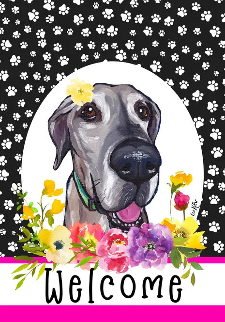 Great Dane - Hippie Hound Studios Paw Prints  House and Garden Flags Best of Breed