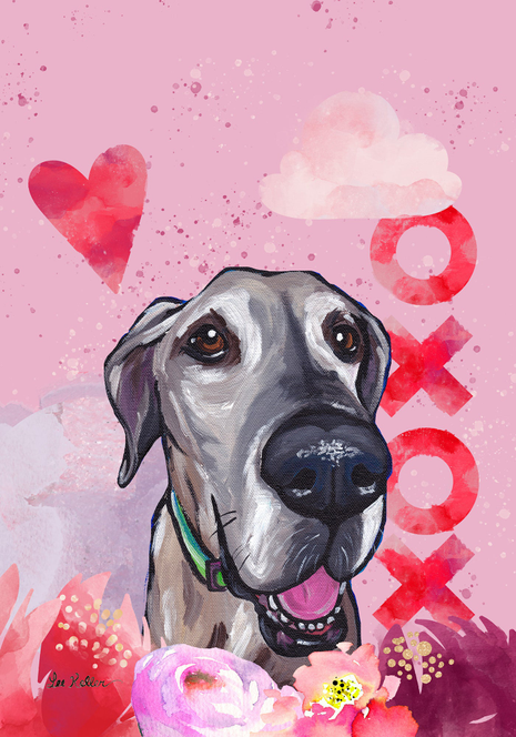 Great Dane - Hippie Hound Studios Valentines  House and Garden Flags Best of Breed