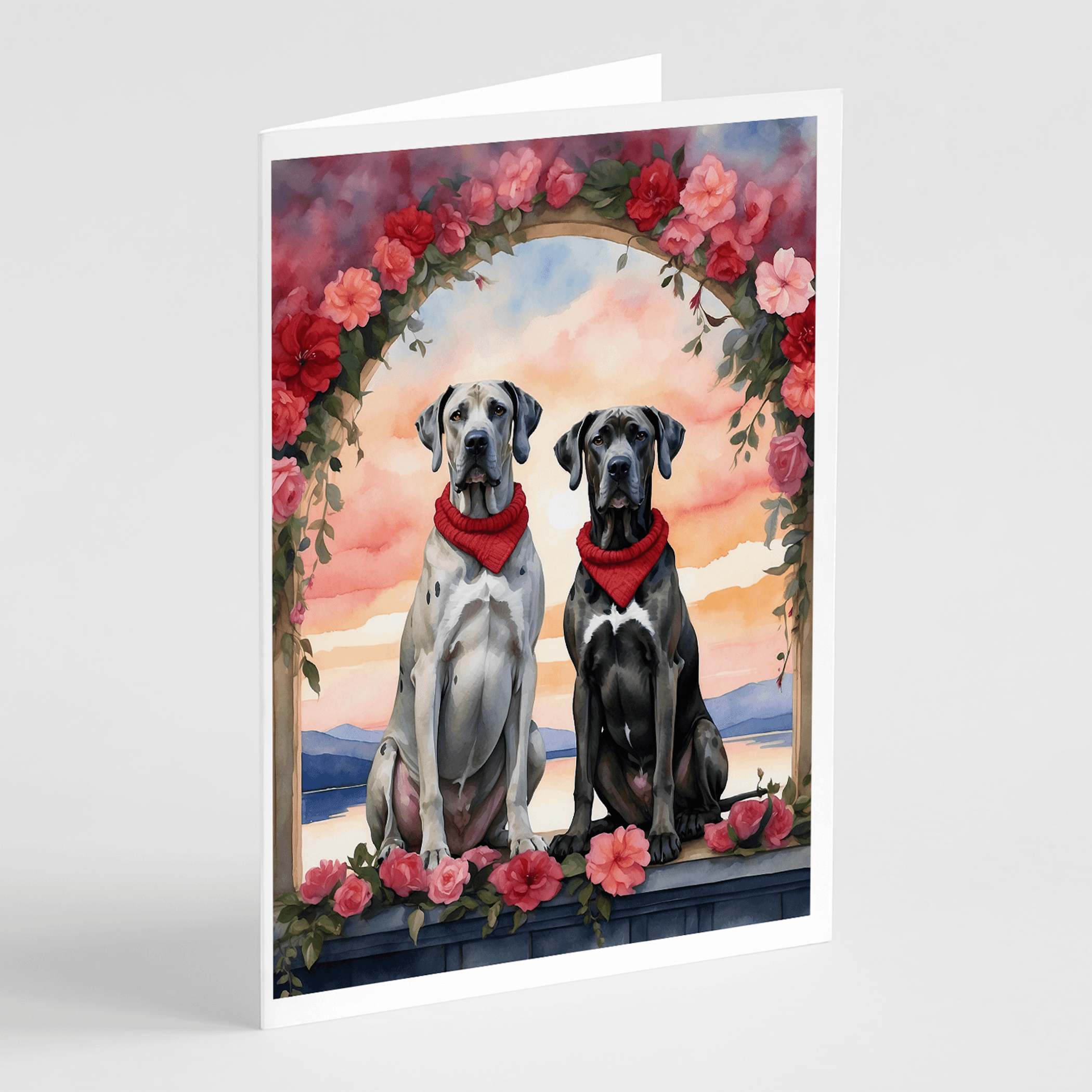 Great Dane Two Hearts Greeting Cards Pack of 8 Caroline's Treasures