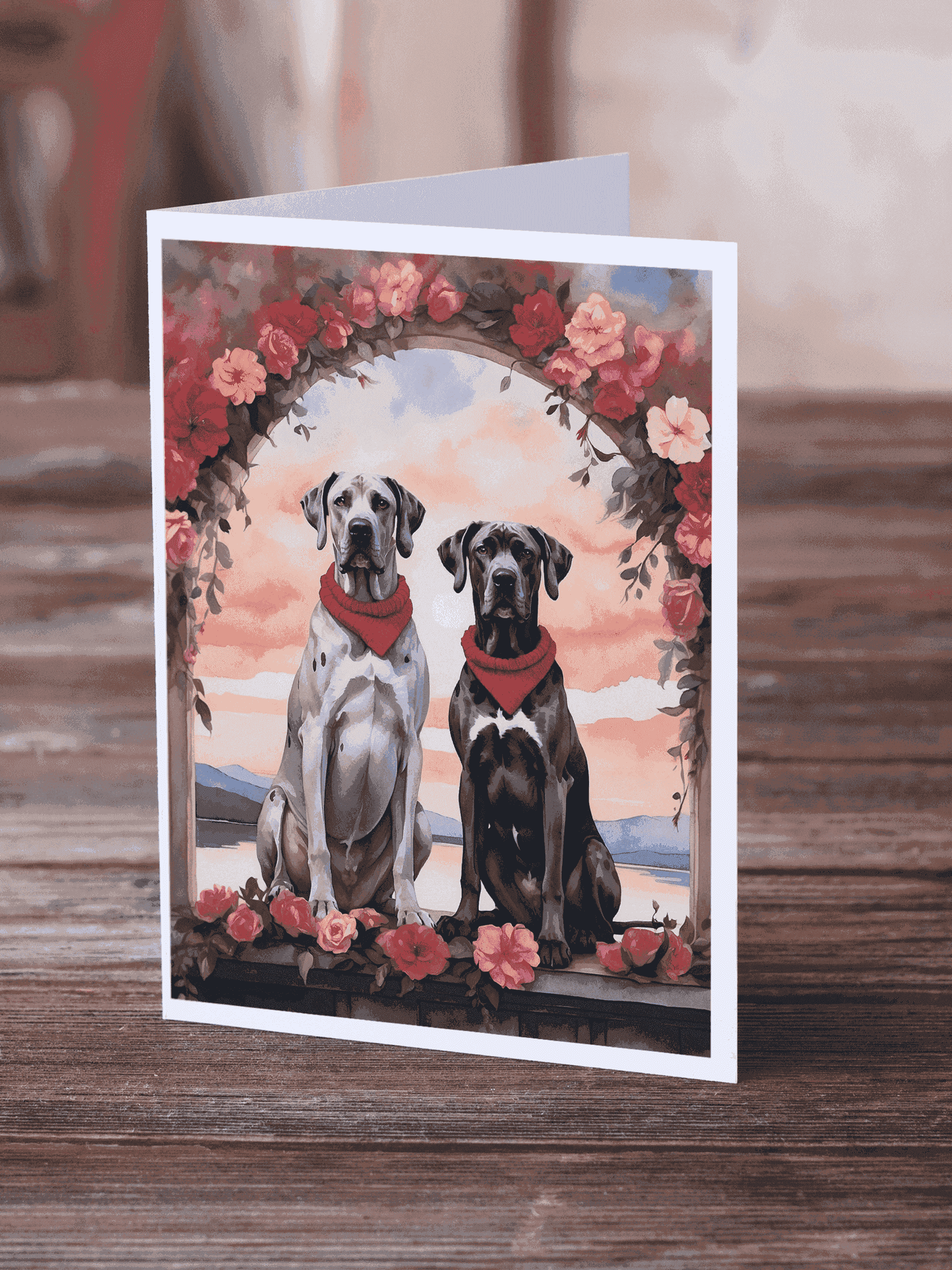 Great Dane Two Hearts Greeting Cards Pack of 8 Caroline's Treasures