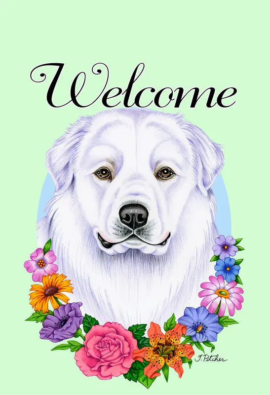 Great Pyrenees - Best of Breed Welcome Flowers Garden Flag Best of Breed
