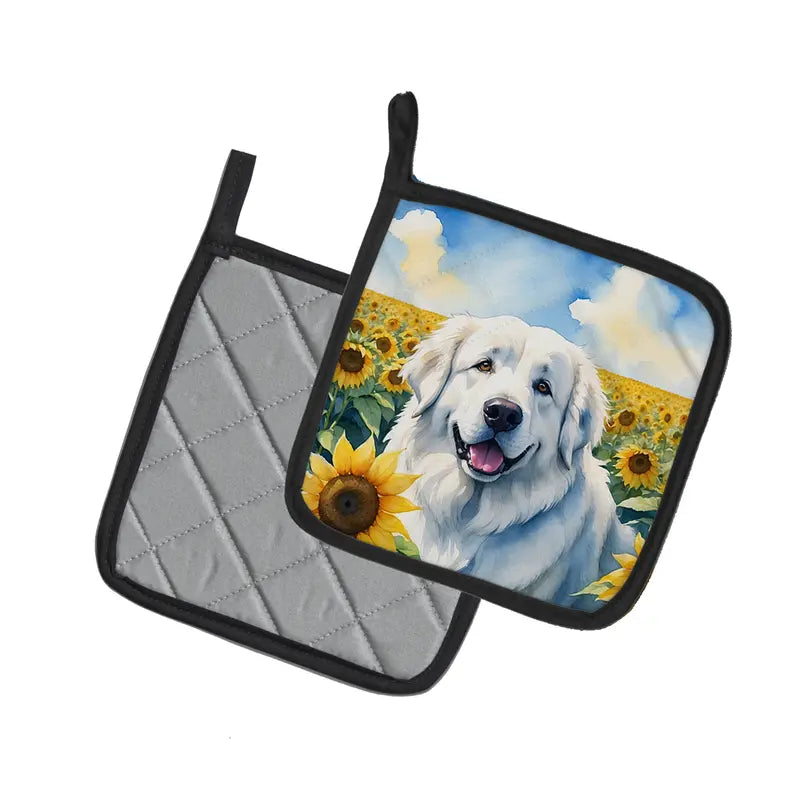Great Pyrenees in Sunflowers Pair of Pot Holders Caroline's Treasures