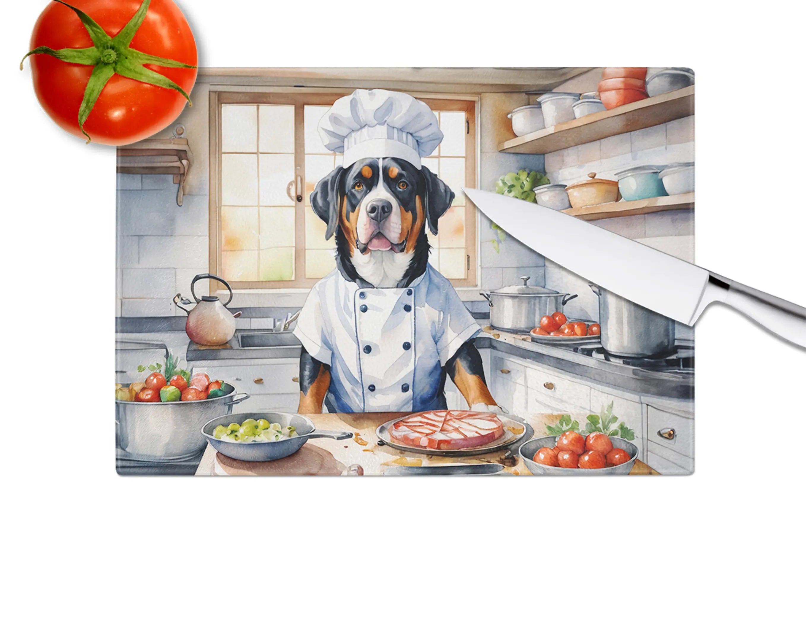 Greater Swiss Mountain Dog The Chef Glass Cutting Board Caroline's Treasures