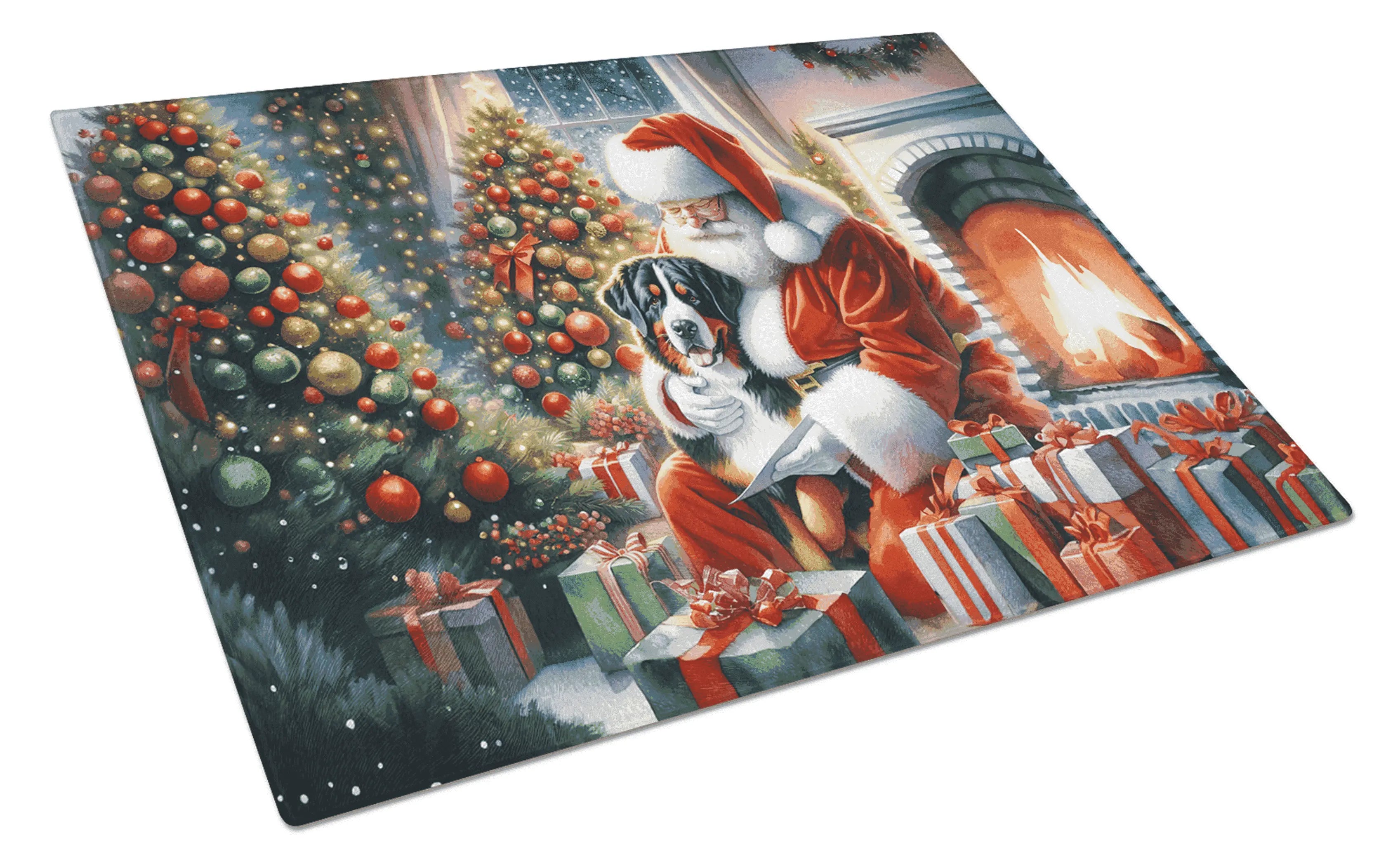 Greater Swiss Mountain Dog and Santa Claus Glass Cutting Board Caroline's Treasures