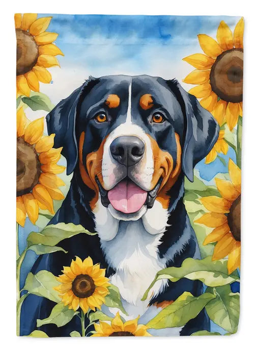 Greater Swiss Mountain Dog in Sunflowers Garden Flag Caroline's Treasures