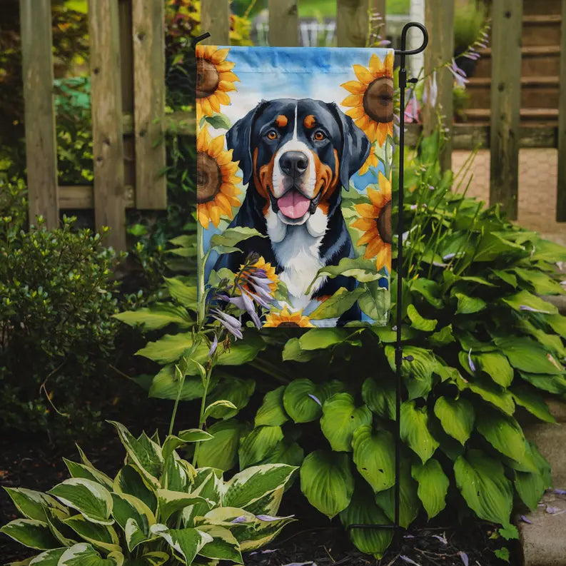 Greater Swiss Mountain Dog in Sunflowers Garden Flag Caroline's Treasures