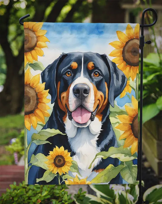 Greater Swiss Mountain Dog in Sunflowers Garden Flag Caroline's Treasures