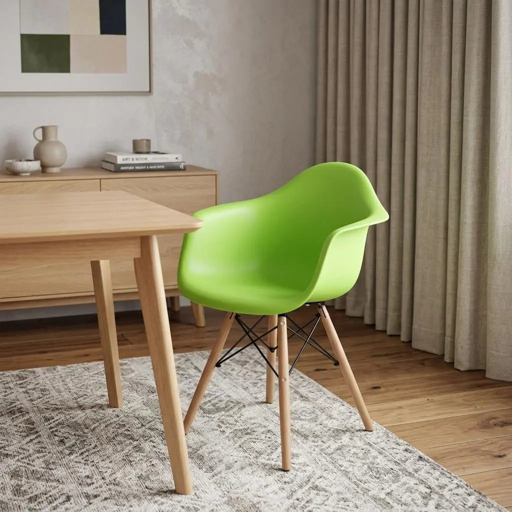 Green And Natural Heavy Duty Plastic And Solid Wood Dining Arm Chair Homeroots Kitchen & Dining
