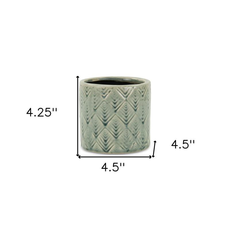 Green Ceramic 16 Ounce Geometric Round Distressed Pot Planter GreatEagleInc