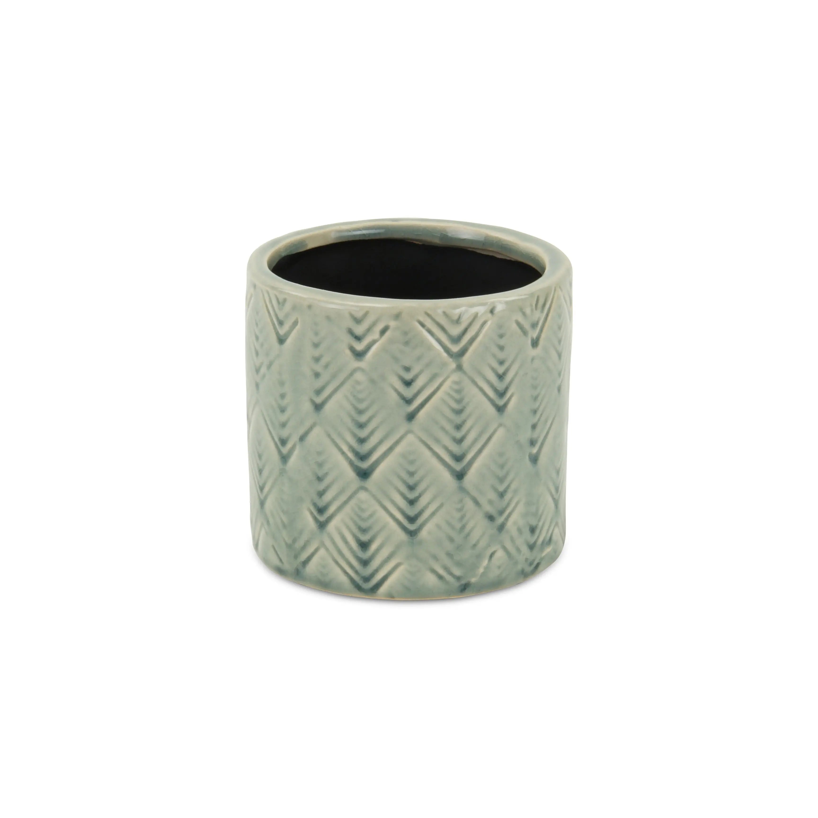 Green Ceramic 16 Ounce Geometric Round Distressed Pot Planter GreatEagleInc