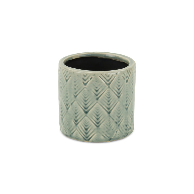 Green Ceramic 16 Ounce Geometric Round Distressed Pot Planter GreatEagleInc