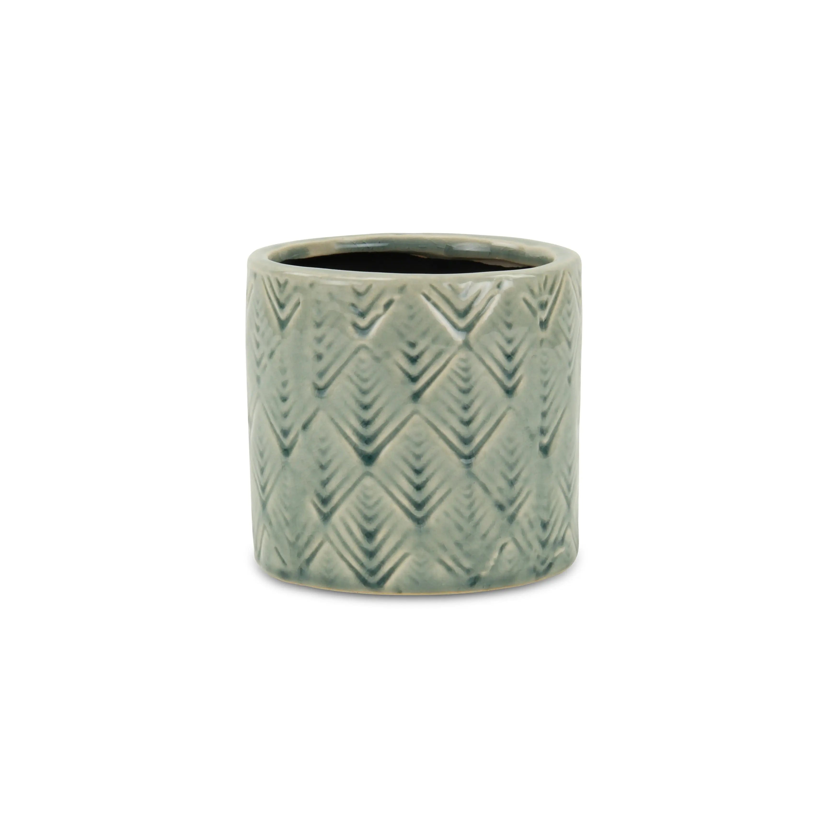 Green Ceramic 16 Ounce Geometric Round Distressed Pot Planter GreatEagleInc