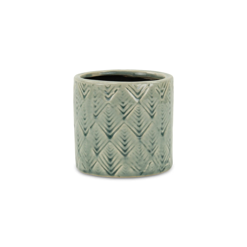 Green Ceramic 16 Ounce Geometric Round Distressed Pot Planter GreatEagleInc