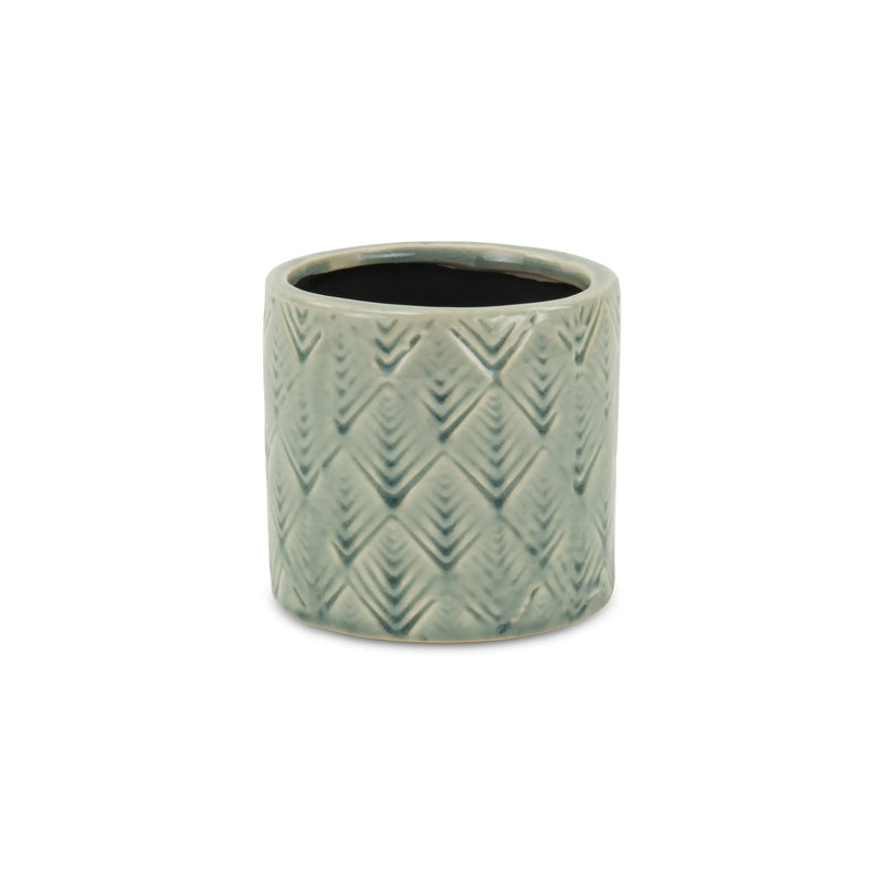 Green Ceramic 16 Ounce Geometric Round Distressed Pot Planter GreatEagleInc