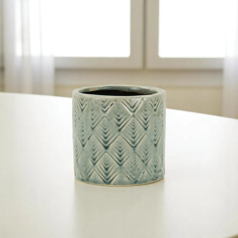 Green Ceramic 16 Ounce Geometric Round Distressed Pot Planter GreatEagleInc