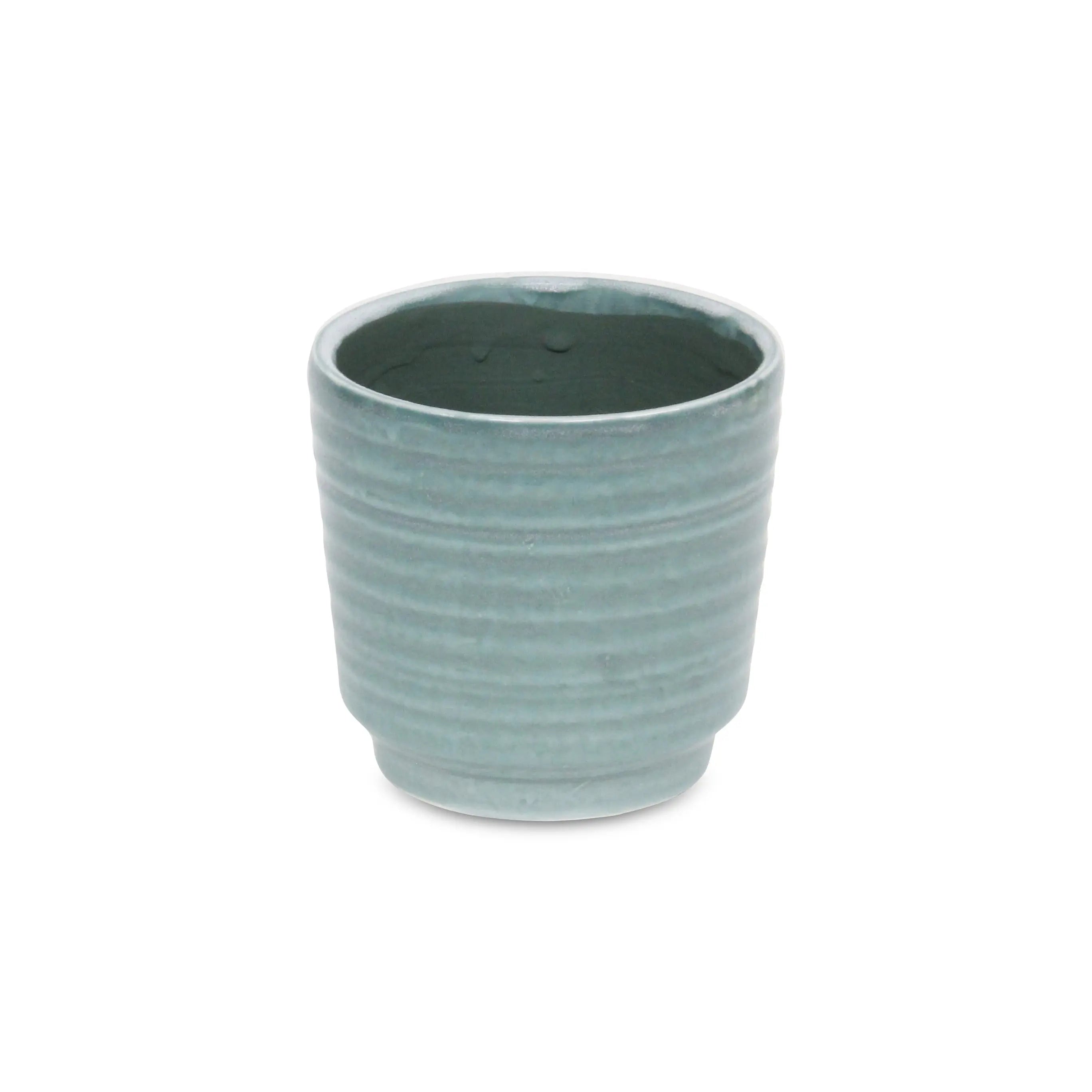 Green Ceramic 23 Ounce Striped Round Distressed Pot Planter GreatEagleInc