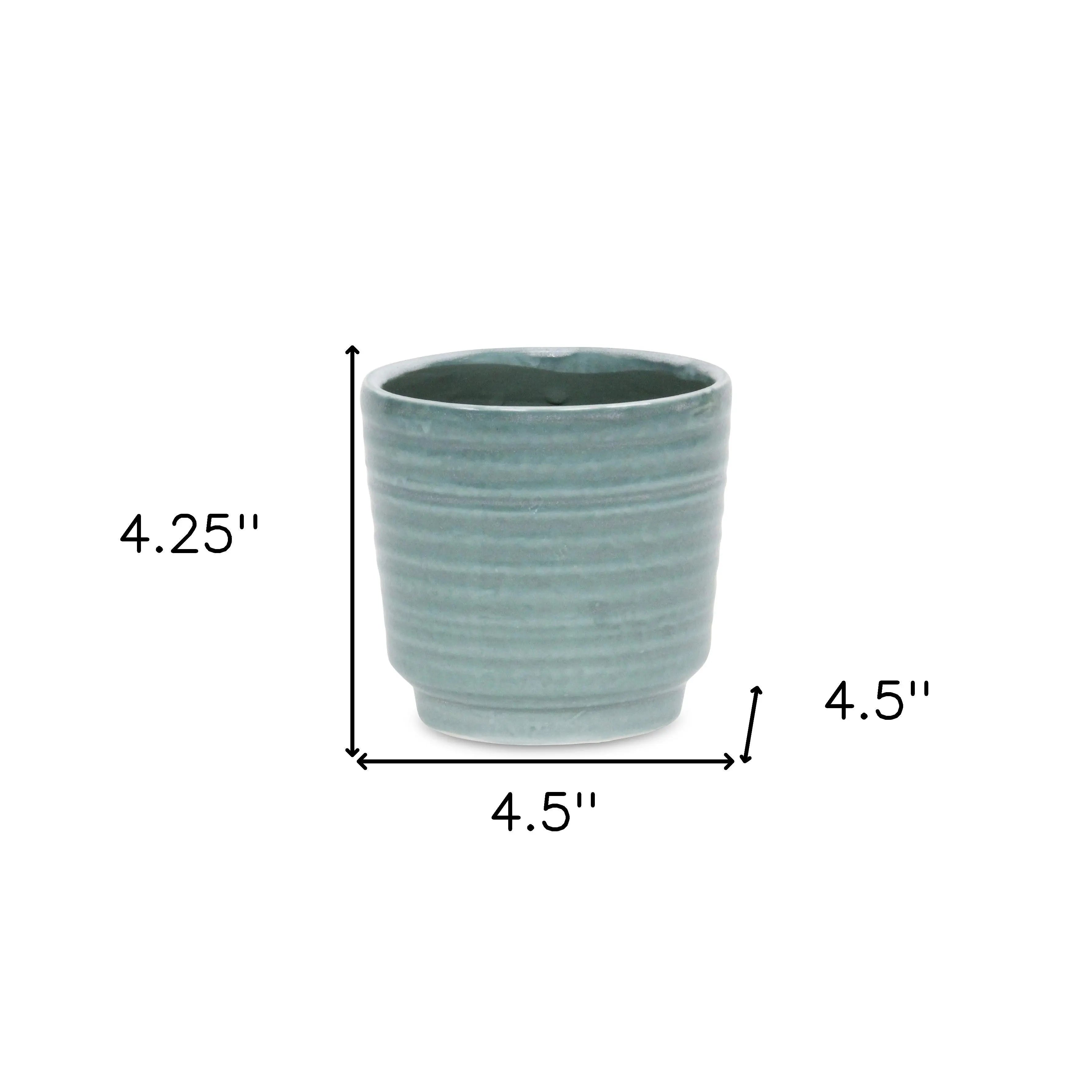 Green Ceramic 23 Ounce Striped Round Distressed Pot Planter GreatEagleInc