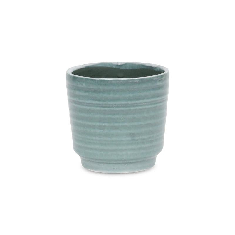 Green Ceramic 23 Ounce Striped Round Distressed Pot Planter GreatEagleInc