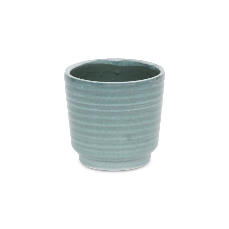 Green Ceramic 23 Ounce Striped Round Distressed Pot Planter GreatEagleInc