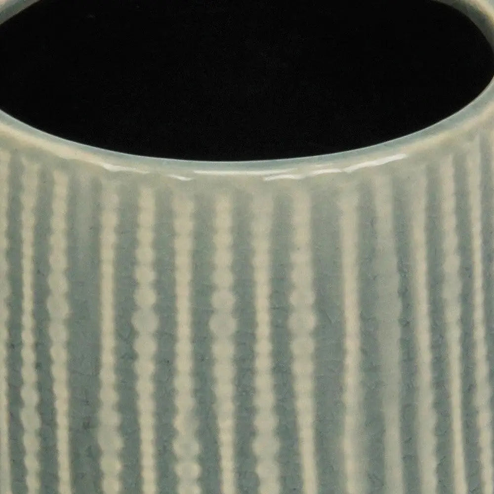 Green Ceramic 25 Ounce Striped Round Distressed Pot Planter GreatEagleInc