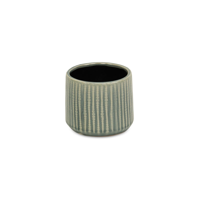 Green Ceramic 25 Ounce Striped Round Distressed Pot Planter GreatEagleInc
