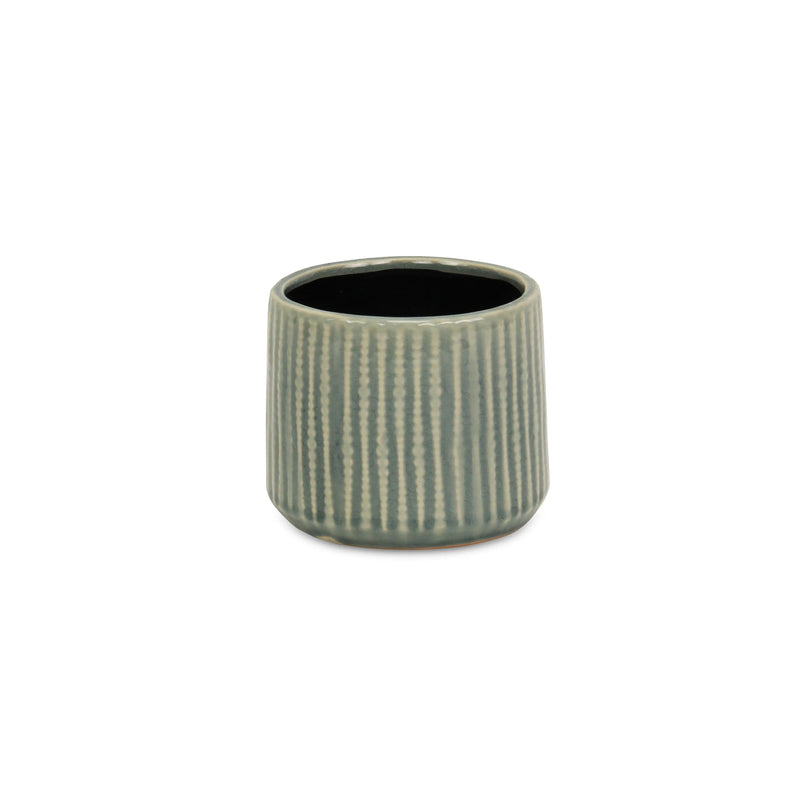 Green Ceramic 25 Ounce Striped Round Distressed Pot Planter GreatEagleInc